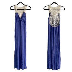 M4EO Sleeveless Boho Maxi Dress Embroidery Indigo Blue M